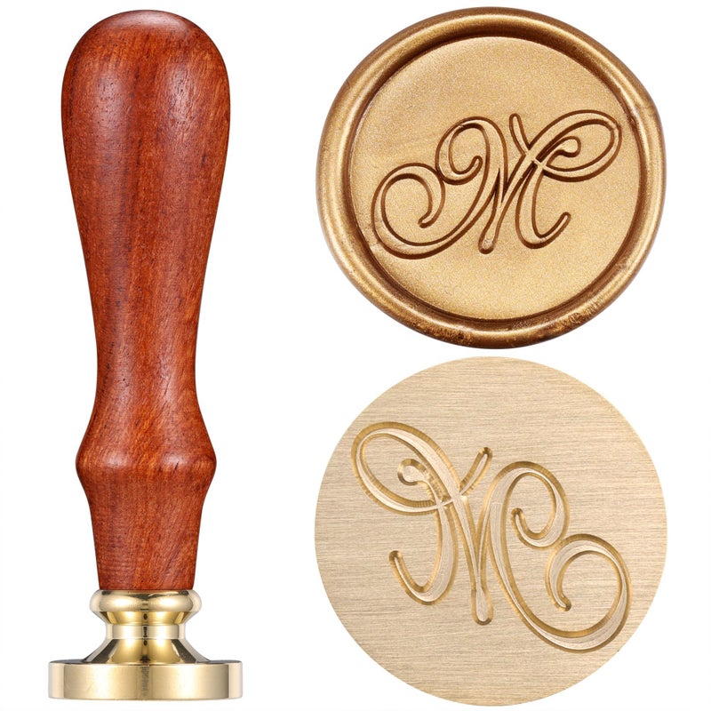 Yoption Letter M Wax Seal Stamp, Yoption Vintage Brass Head Wooden Handle Initial Alphabet Sealing Wax Stamp for Wedding Envelopes Christmas Gift - Image 1